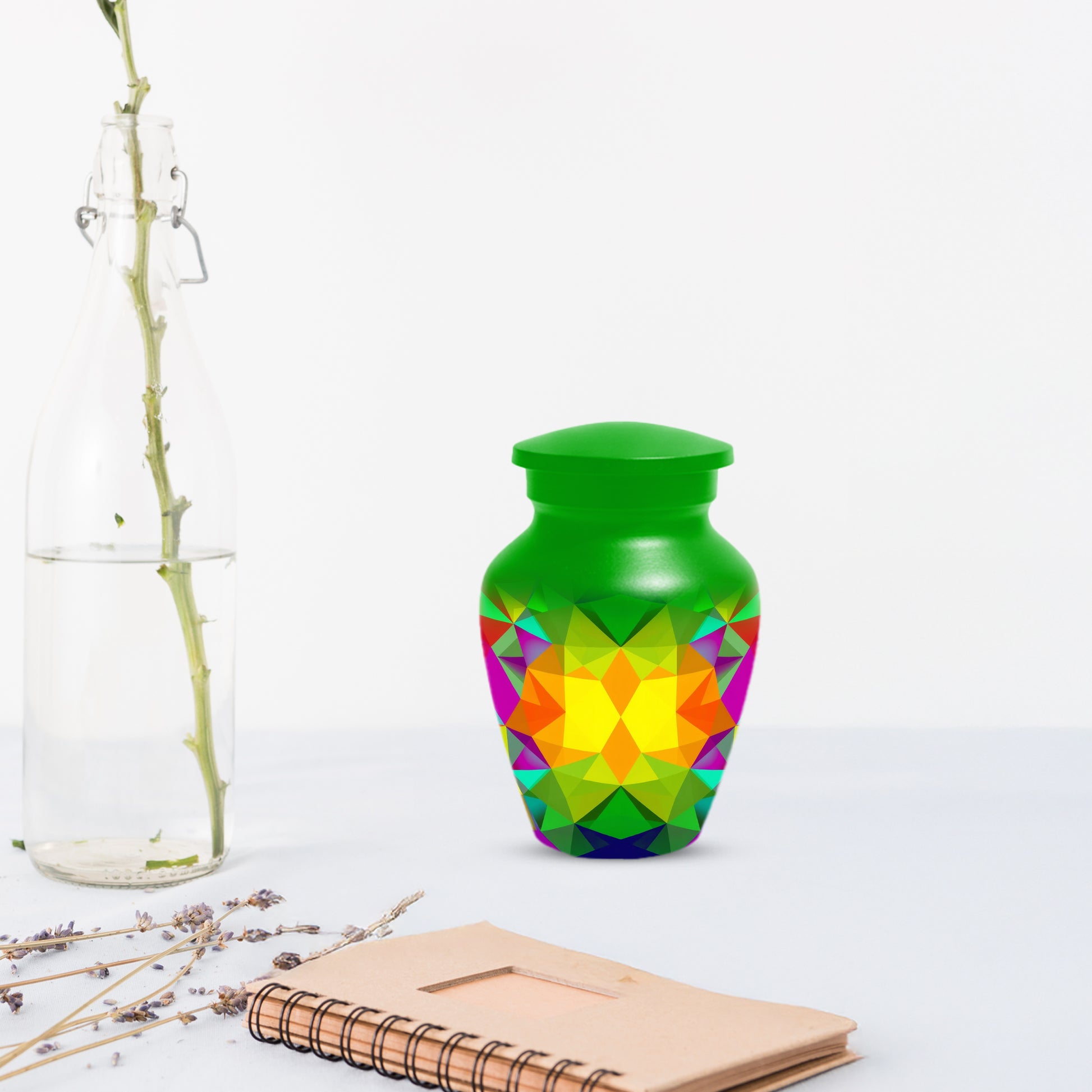 Geometric Rainbow Urn for Mom – Modern Abstract Cremation Urn for Ashes