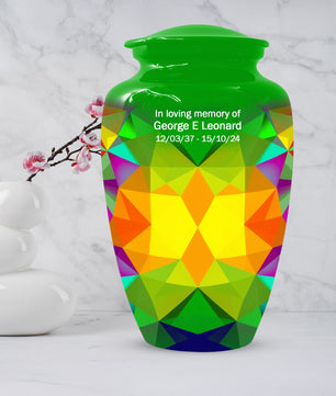 Geometric Rainbow Urn for Mom – Modern Abstract Cremation Urn for Ashes