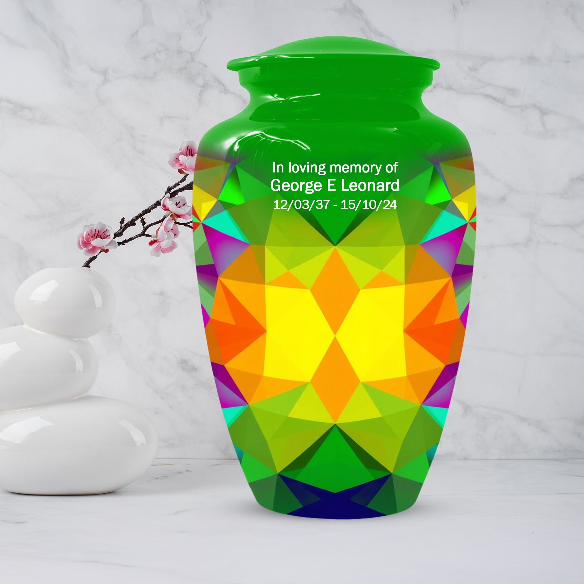 Geometric Rainbow Urn for Mom – Modern Abstract Cremation Urn for Ashes