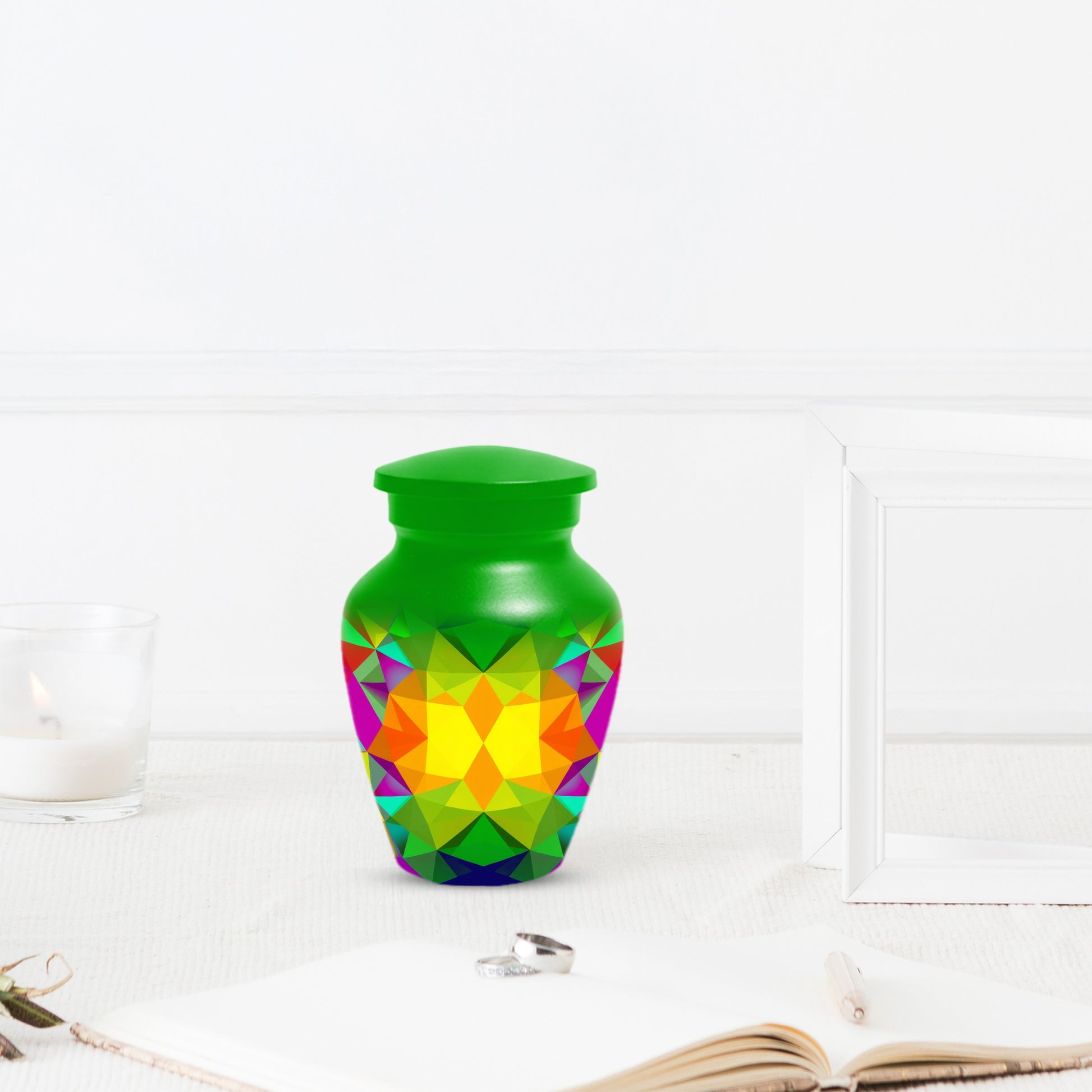 Geometric Rainbow Urn for Mom – Modern Abstract Cremation Urn for Ashes