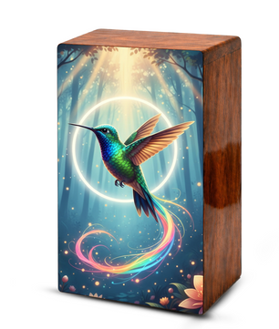 Green Hummingbird Wooden Urn for Ashes, Humming Bird Keepsake Urns