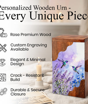 Hummingbird Cremation Urn for Mom – Custom Wooden Memorial Urn Box for Ashes,