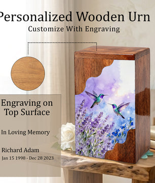 Hummingbird Cremation Urn for Mom – Custom Wooden Memorial Urn Box for Ashes,