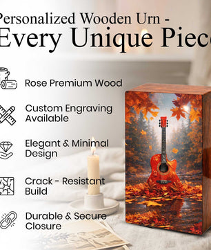 Fantasy Guitar Wooden Urn for Ashes - Music Memorial Cremation Urn Box