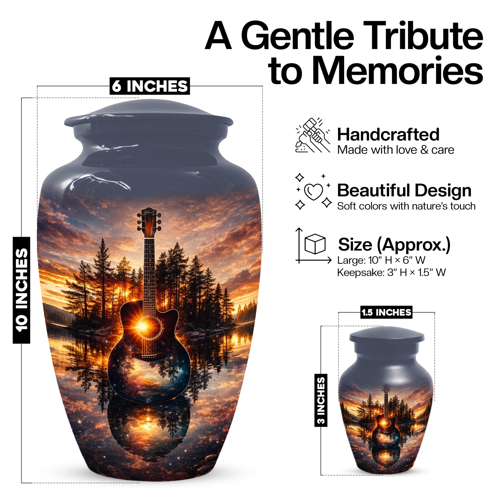 Guitar  Keepsake Urn for Dad -  Personalized Music Memorial Cremation Urns for Men