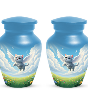 Personalized Angel Cat Urn for Ashes –  Metal Pet Memorial Urns for Cat Ash |  Rainbow Bridge Cat Loss Gift