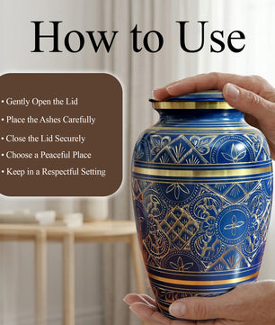 Blue Cremation Urn For Human Ashes - Brass Burial Large Urns (10", 200CU)