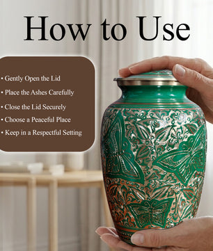 Green Butterfly Burial Urn For Human Ashes - Engraved Burial Brass Urns