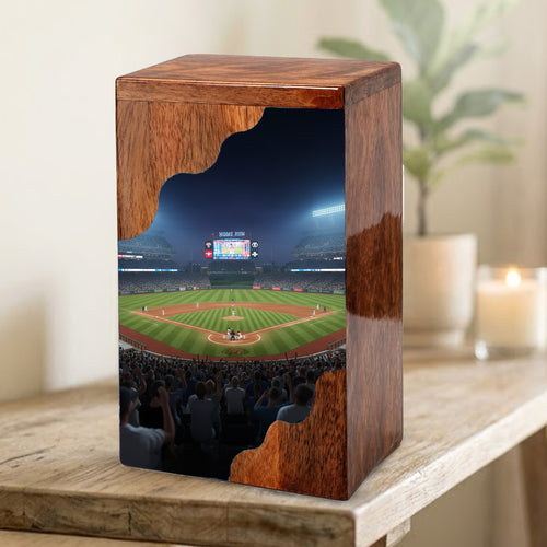 Baseball Cremation Urn for Dad – Custom Wooden Memorial Urn Box for Ashes