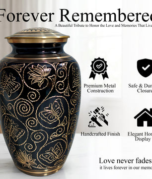 Butterfly Brass Urn for Adults – Flower Engraved Burial Urns For Human Ashes