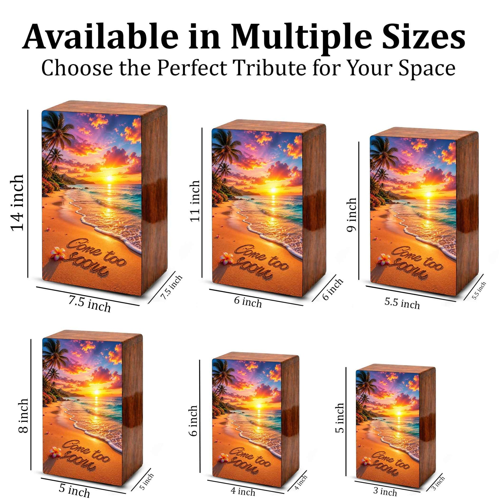 Sunset Beach Cremation Urn For Ashes - Gone Too Soon Keepsake Box For Cremains