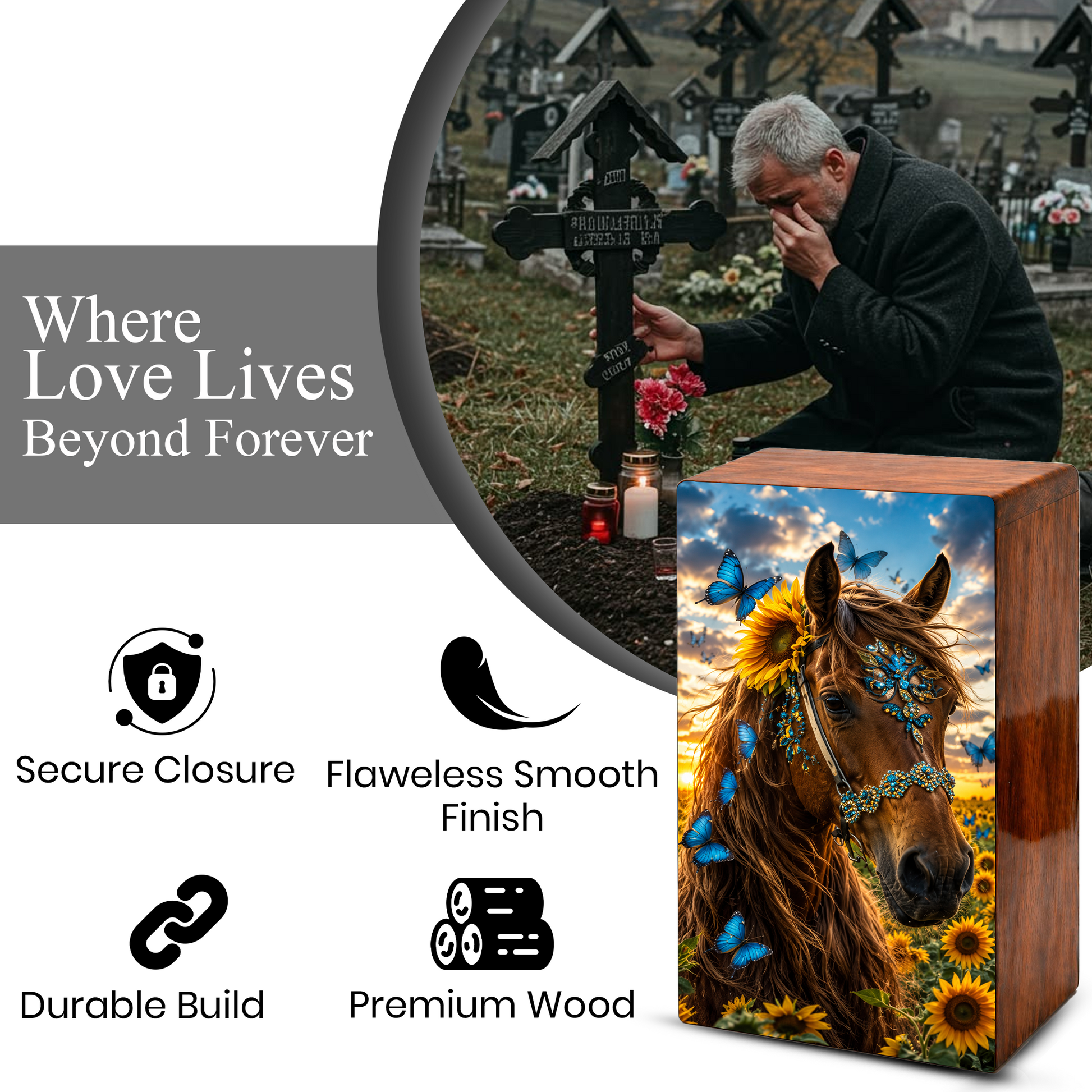 Horse Urn For Ashes Female - Sunflower Cremation Urns For Adult Women