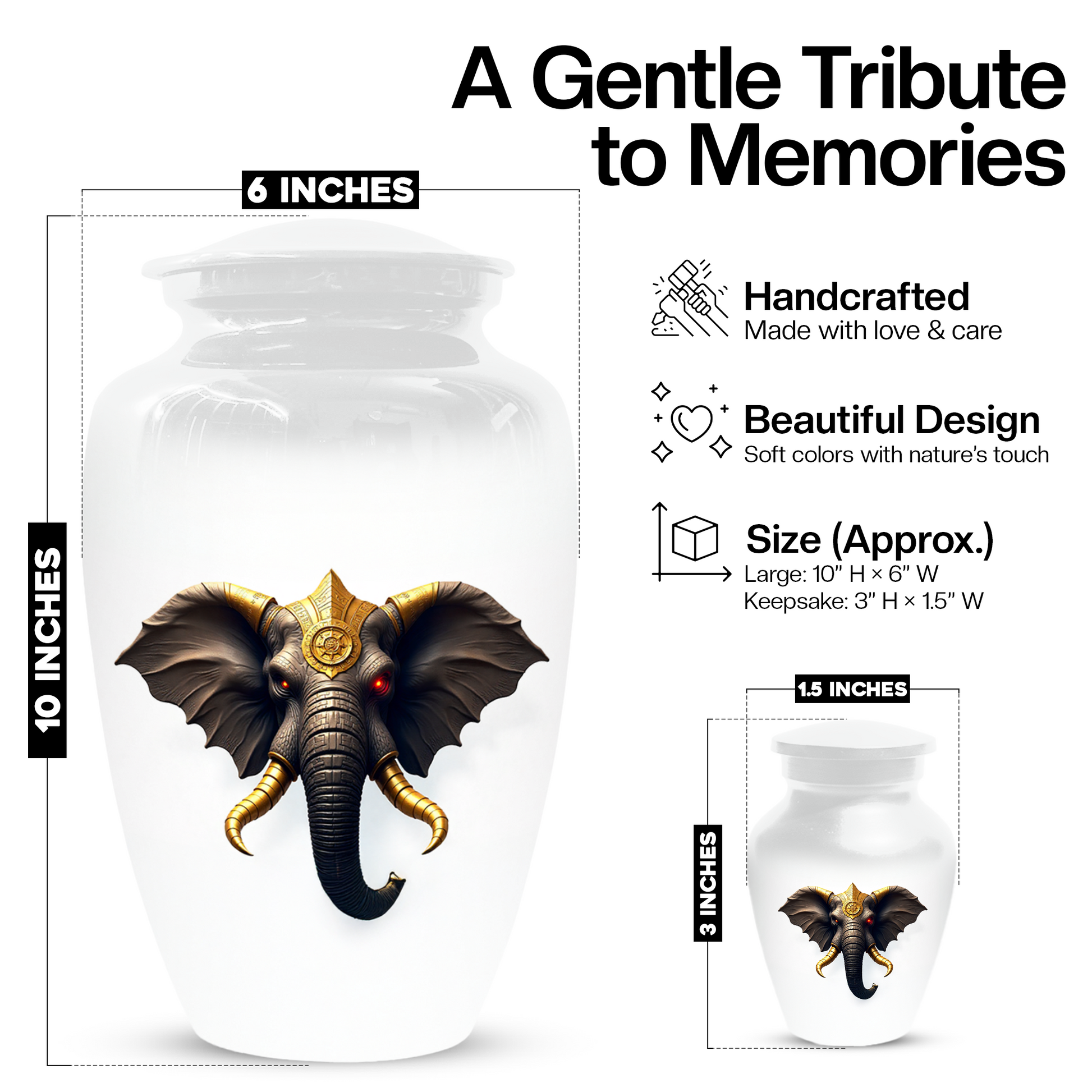 Elephant Urn for  Human Ashes – Custom Adult Cremation Urns for Dad, Mom, Men & Women|  Elephant Memorial Funeral