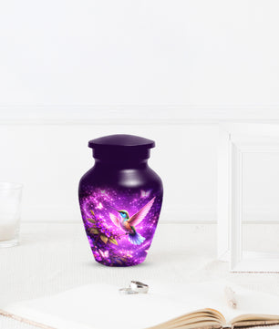 Personalized Purple Hummingbird Urn for Mom – Custom Hummingbird Cremation Urn for Ashes, Butterfly Memorial Urn for Women,