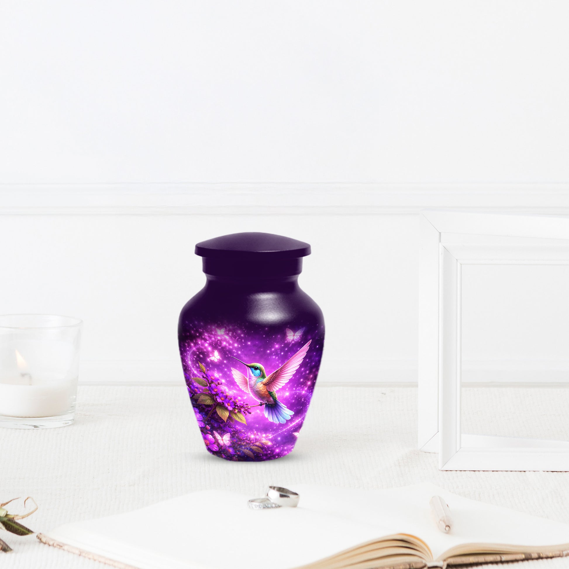 Personalized Purple Hummingbird Urn for Mom – Custom Hummingbird Cremation Urn for Ashes, Butterfly Memorial Urn for Women,