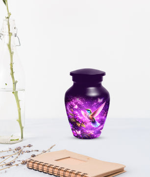 Personalized Purple Hummingbird Urn for Mom – Custom Hummingbird Cremation Urn for Ashes, Butterfly Memorial Urn for Women,