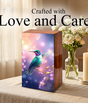 Green Hummingbird Cremation Urn for Ashes - Floral Humming Bird Urns for Female