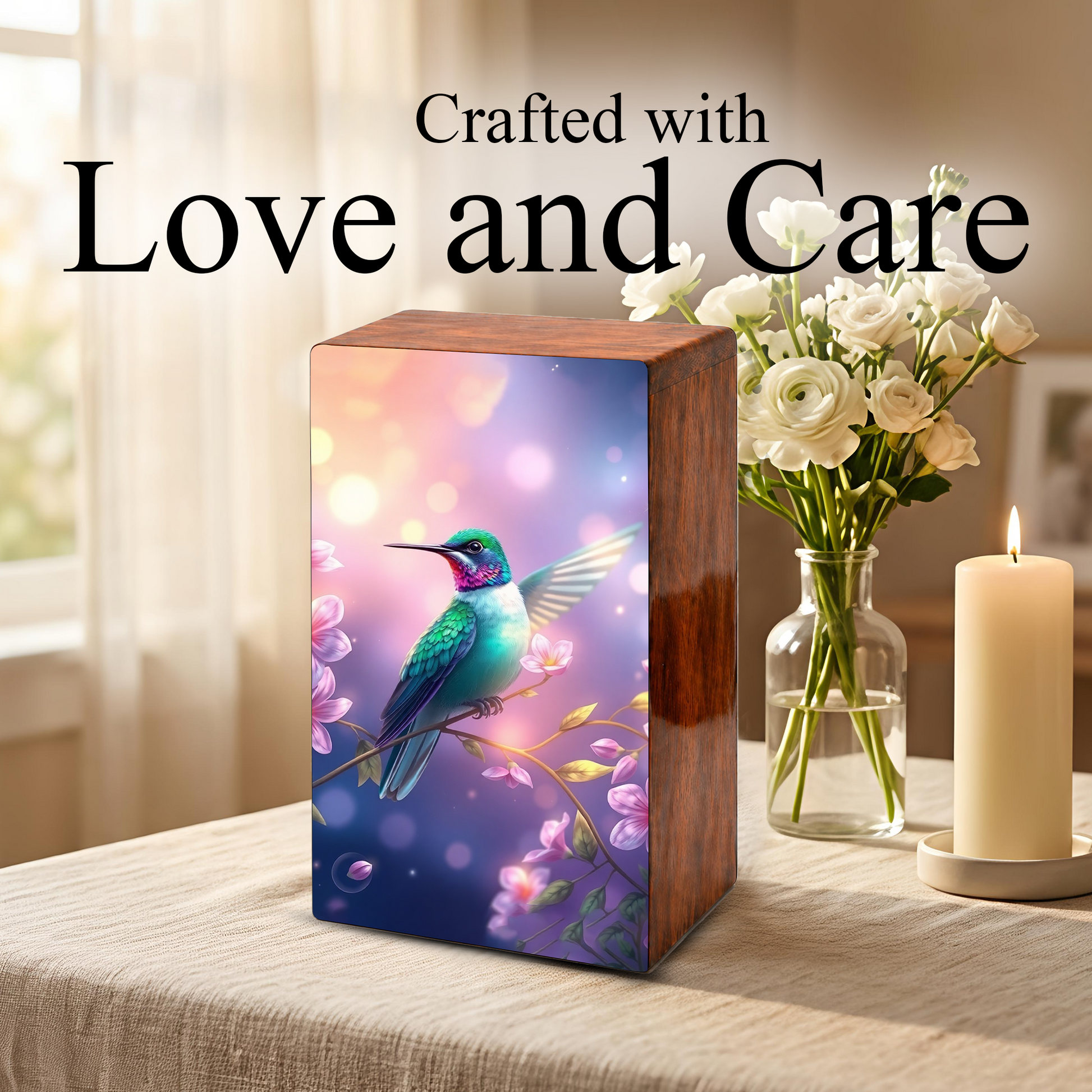 Green Hummingbird Cremation Urn for Ashes - Floral Humming Bird Urns for Female