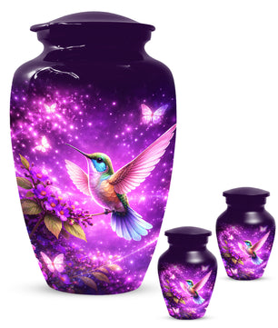 Personalized Purple Hummingbird Urn for Mom – Custom Hummingbird Cremation Urn for Ashes, Butterfly Memorial Urn for Women,