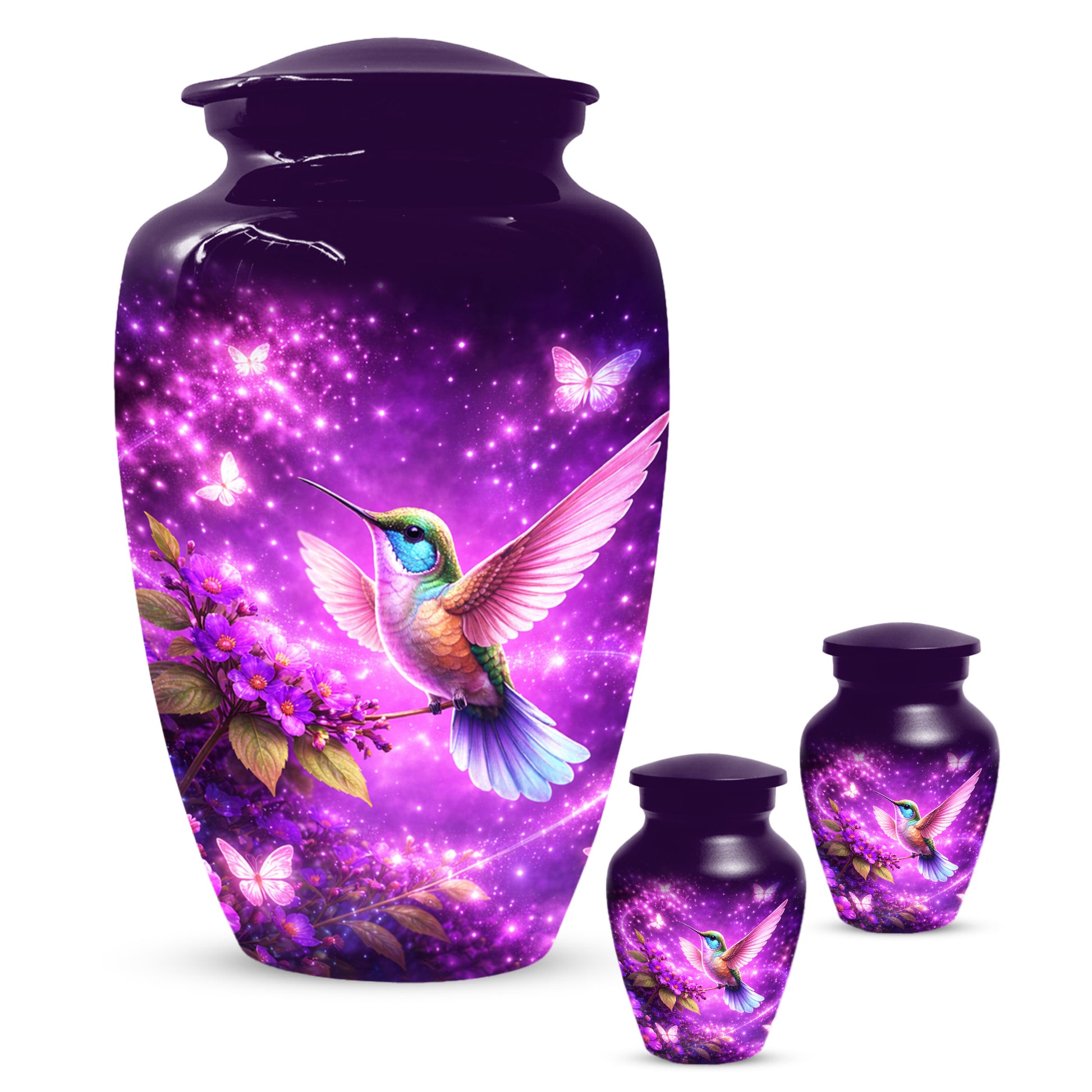 Personalized Purple Hummingbird Urn for Mom – Custom Hummingbird Cremation Urn for Ashes, Butterfly Memorial Urn for Women,