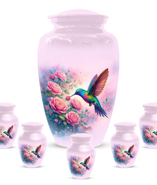 Hummingbird Cremation Urn for Ashes- Pink Rose Memorial for Mom | Personalized Floral Keepsake for Women