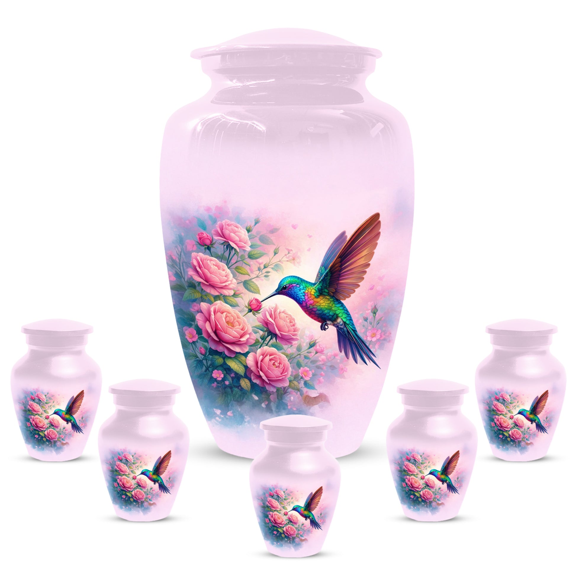 Hummingbird Cremation Urn for Ashes- Pink Rose Memorial for Mom | Personalized Floral Keepsake for Women