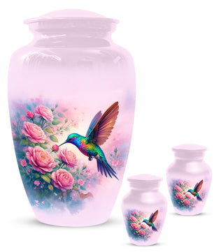Hummingbird Cremation Urn for Ashes- Pink Rose Memorial for Mom | Personalized Floral Keepsake for Women