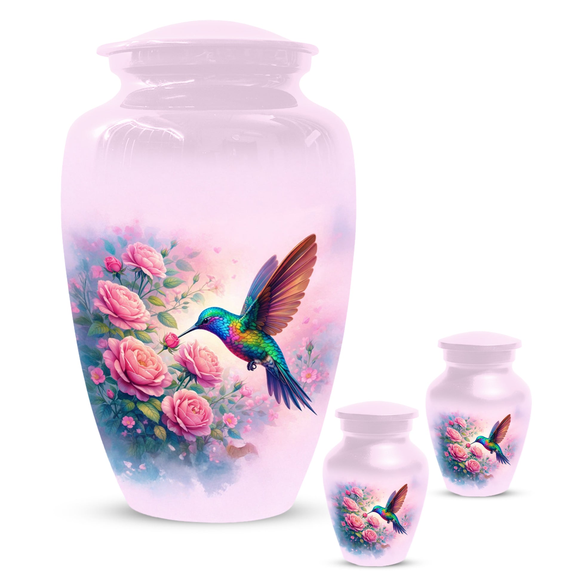 Hummingbird Cremation Urn for Ashes- Pink Rose Memorial for Mom | Personalized Floral Keepsake for Women
