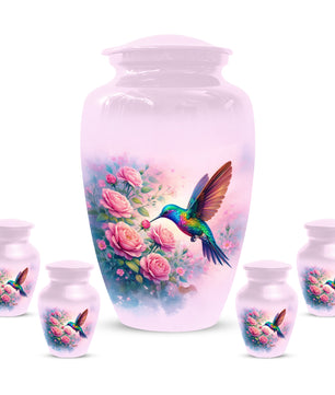 Hummingbird Cremation Urn for Ashes- Pink Rose Memorial for Mom | Personalized Floral Keepsake for Women