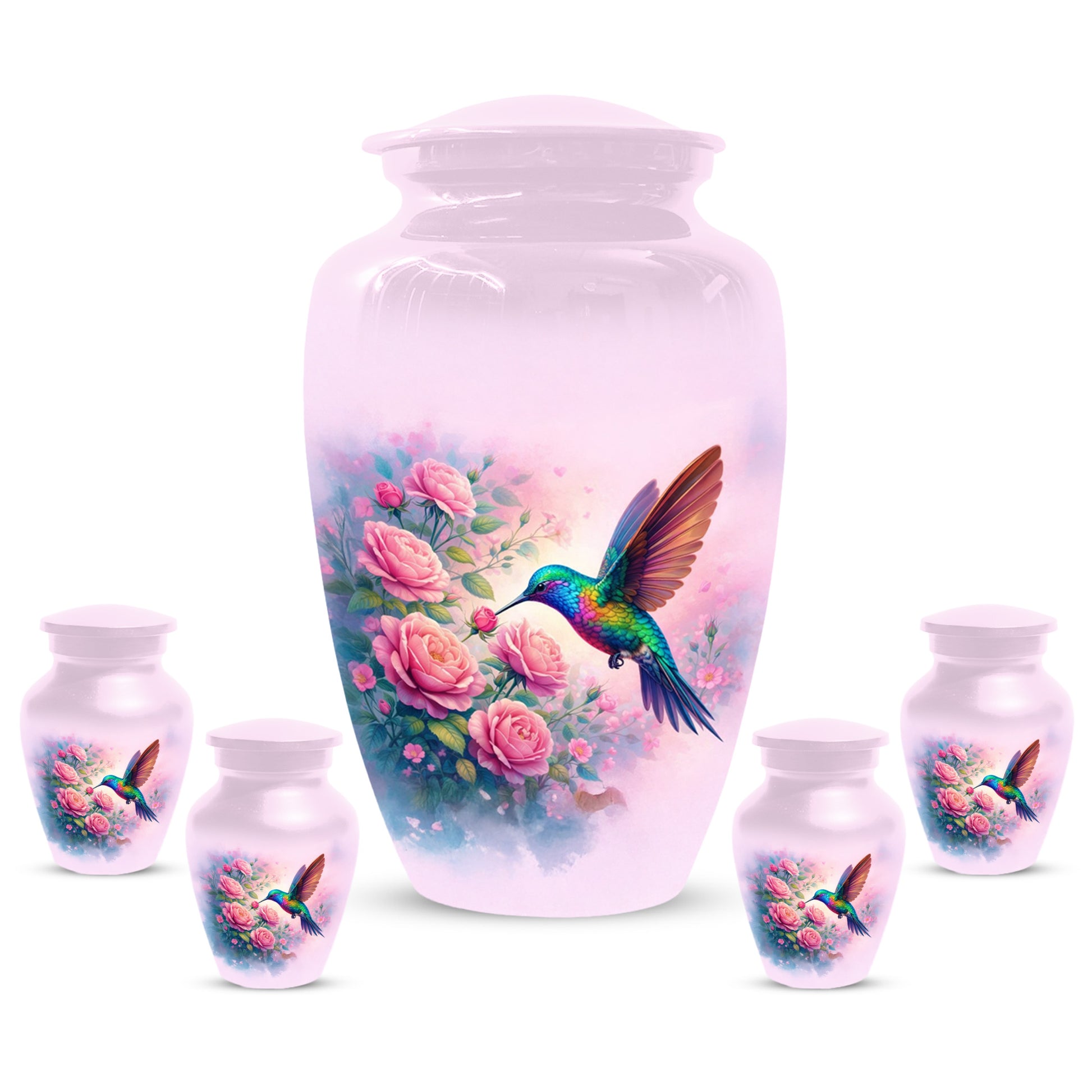 Hummingbird Cremation Urn for Ashes- Pink Rose Memorial for Mom | Personalized Floral Keepsake for Women