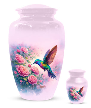 Hummingbird Cremation Urn for Ashes- Pink Rose Memorial for Mom | Personalized Floral Keepsake for Women