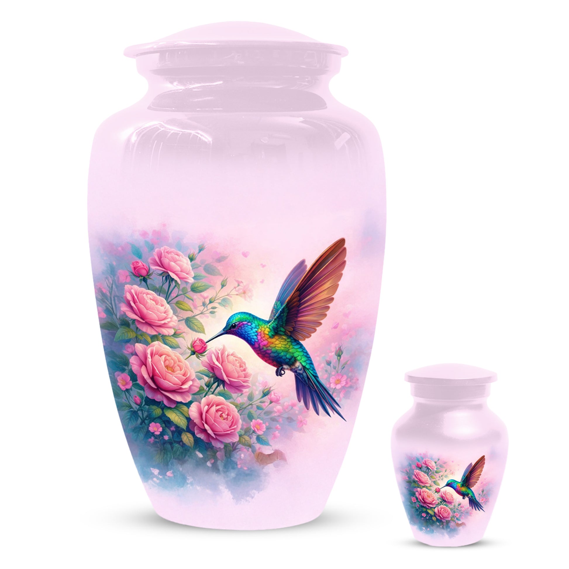 Hummingbird Cremation Urn for Ashes- Pink Rose Memorial for Mom | Personalized Floral Keepsake for Women