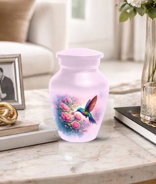Hummingbird Cremation Urn for Ashes- Pink Rose Memorial for Mom | Personalized Floral Keepsake for Women