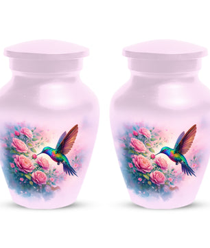 Hummingbird Cremation Urn for Ashes- Pink Rose Memorial for Mom | Personalized Floral Keepsake for Women