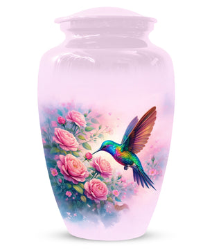 Hummingbird Cremation Urn for Ashes- Pink Rose Memorial for Mom | Personalized Floral Keepsake for Women