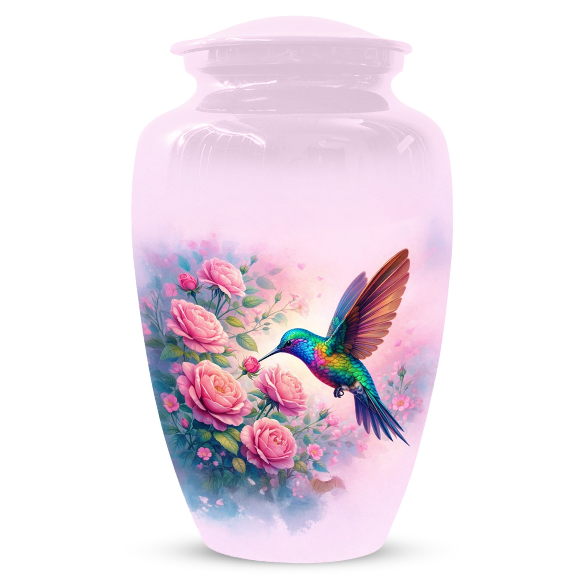 Hummingbird Cremation Urn for Ashes- Pink Rose Memorial for Mom | Personalized Floral Keepsake for Women
