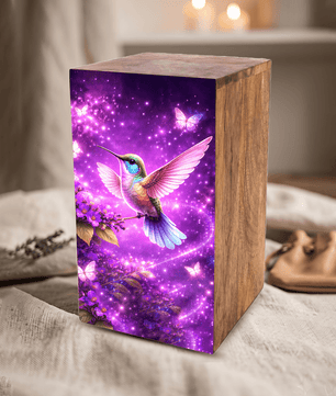 Purple Hummingbird Urn For Ashes - Flower Bird Keepsake Urns For Adults
