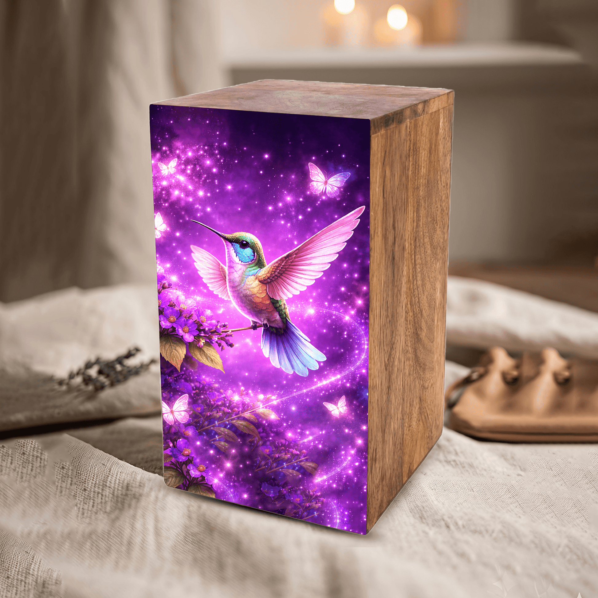 Purple Hummingbird Urn For Ashes - Flower Bird Keepsake Urns For Adults