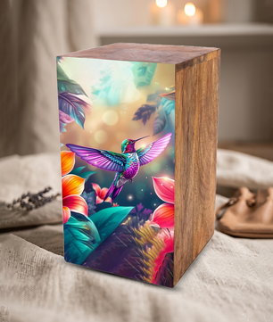 Green Hummingbird Urn For Ashes - Purple Humming Bird Wooden Keepsake For Female