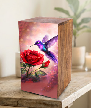 Purple Hummingbird Urn For Mom Ashes - Red Rose Mini Urns For Female