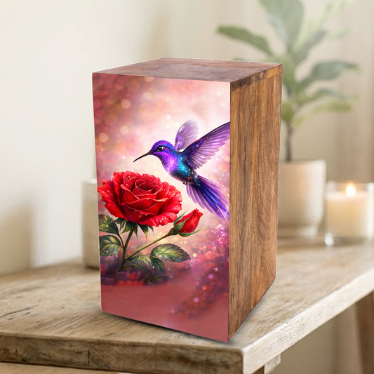 Purple Hummingbird Urn For Mom Ashes - Red Rose Mini Urns For Female
