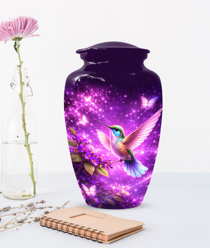 Personalized Purple Hummingbird Urn for Mom – Custom Hummingbird Cremation Urn for Ashes, Butterfly Memorial Urn for Women,