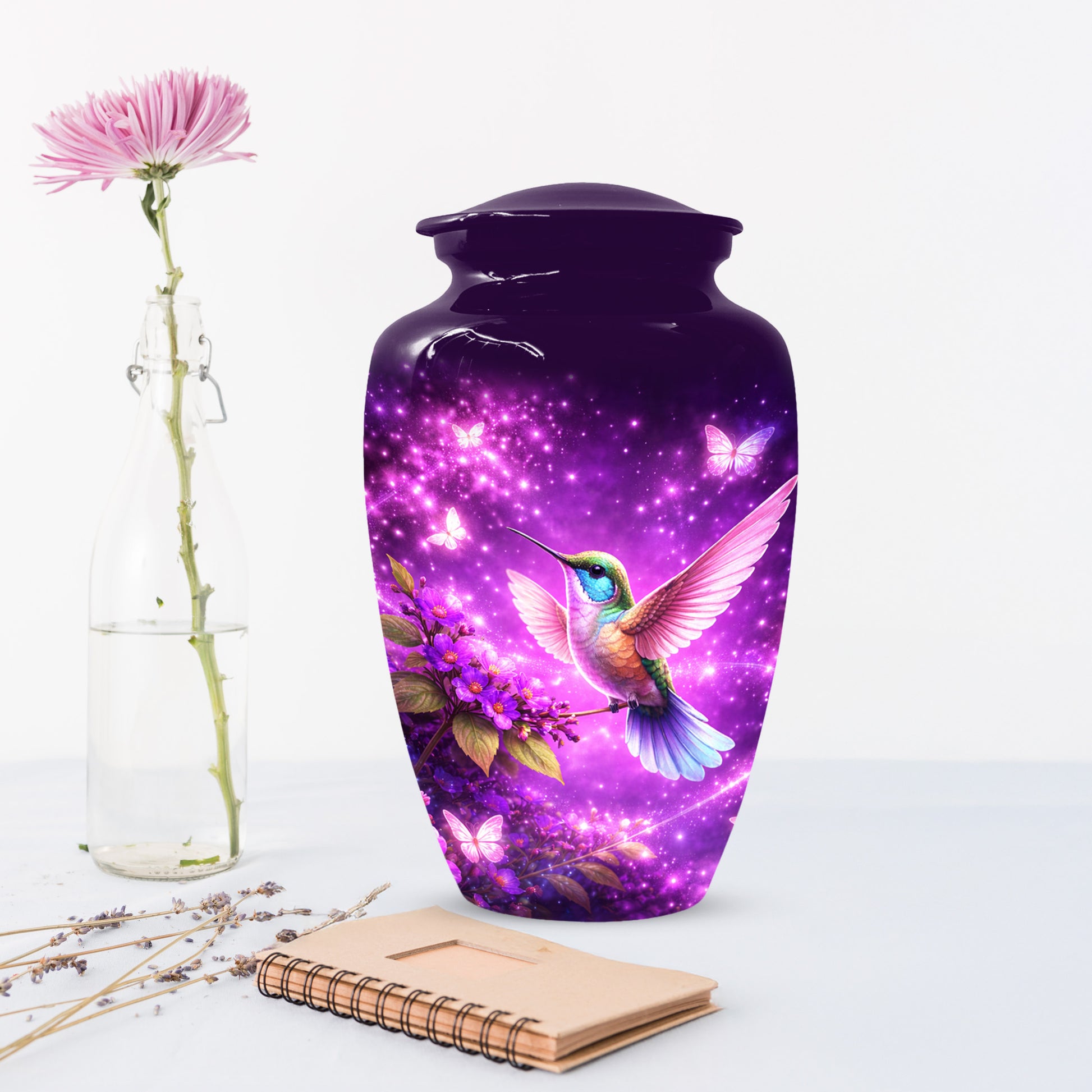 Personalized Purple Hummingbird Urn for Mom – Custom Hummingbird Cremation Urn for Ashes, Butterfly Memorial Urn for Women,