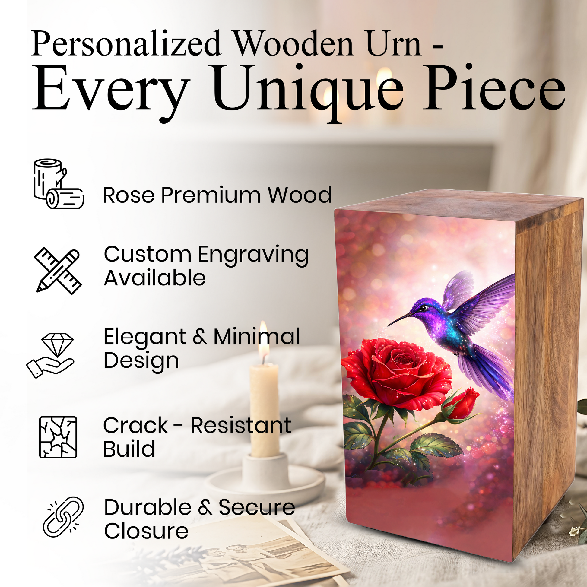 Purple Hummingbird Urn For Mom Ashes - Red Rose Mini Urns For Female