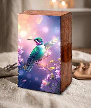 Green Hummingbird Cremation Urn for Ashes - Floral Humming Bird Urns for Female