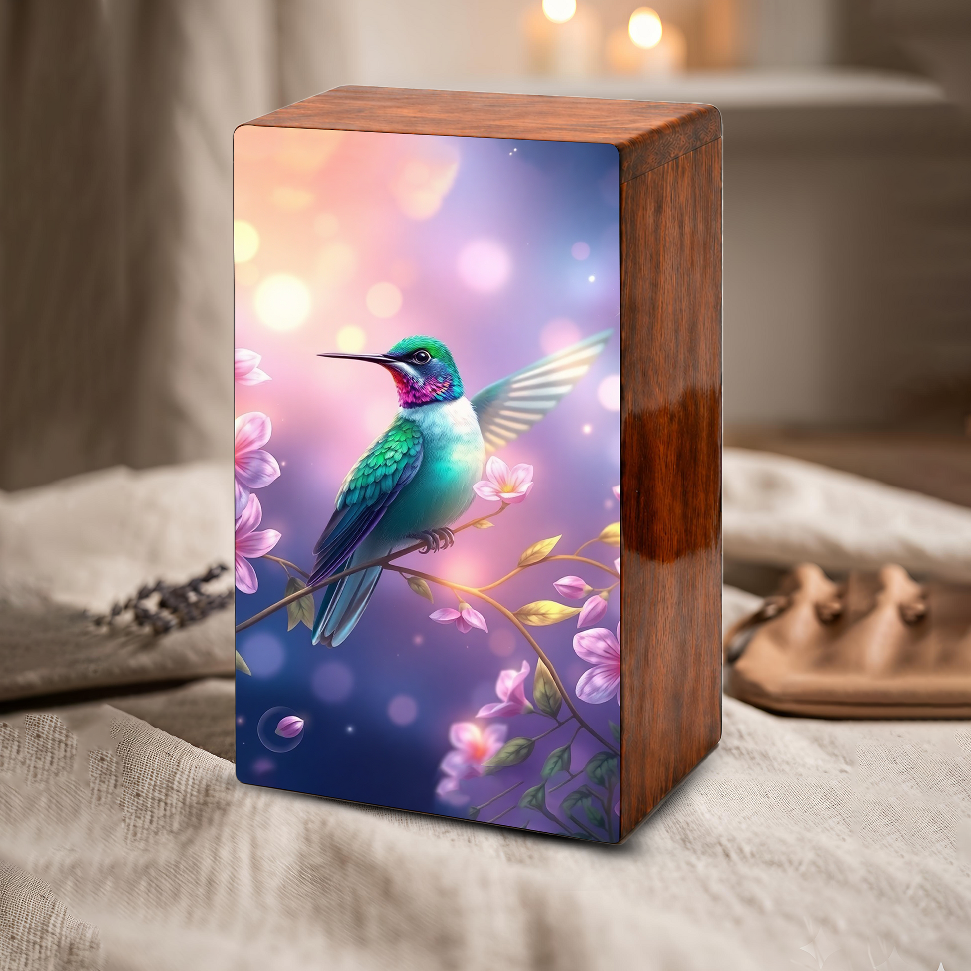 Green Hummingbird Cremation Urn for Ashes - Floral Humming Bird Urns for Female