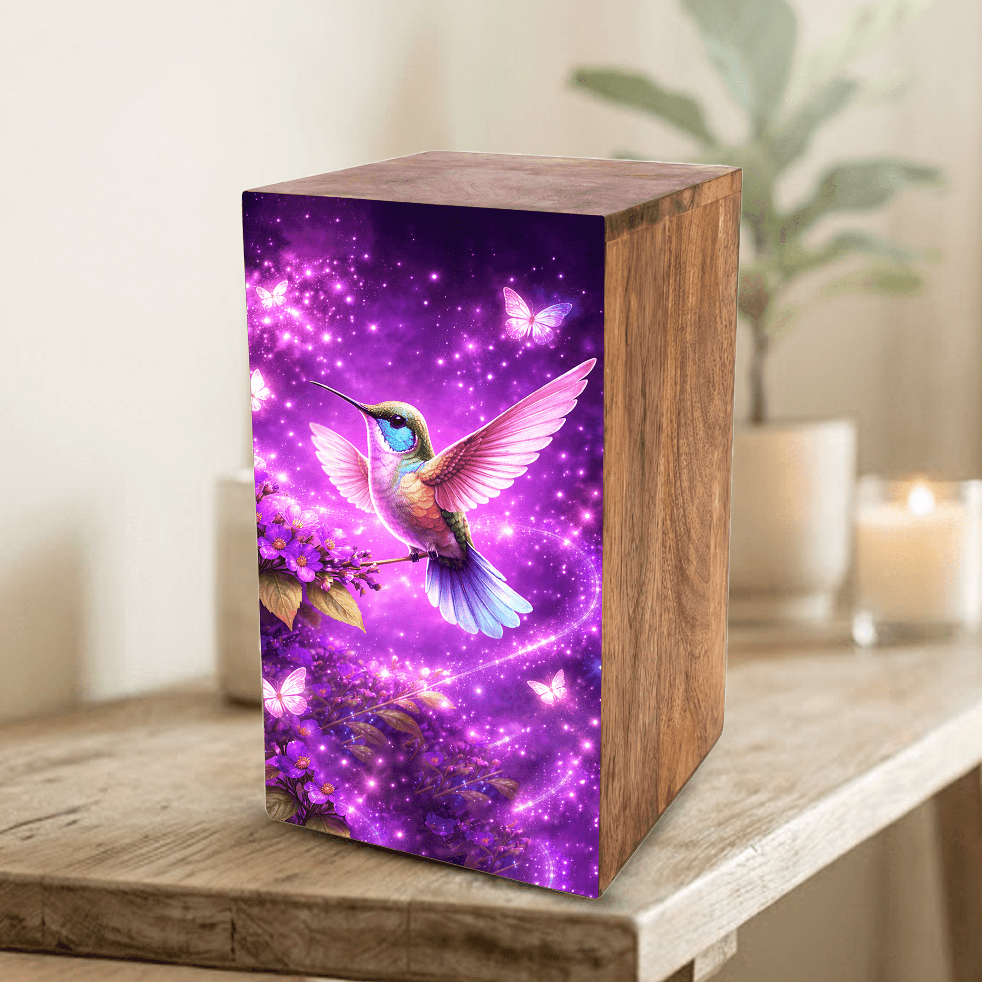 Purple Hummingbird Urn For Ashes - Flower Bird Keepsake Urns For Adults