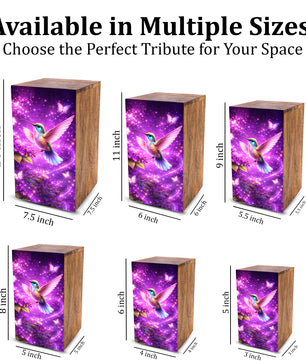 Purple Hummingbird Urn For Mom Ashes - Bird Wooden Mini Urns For Female