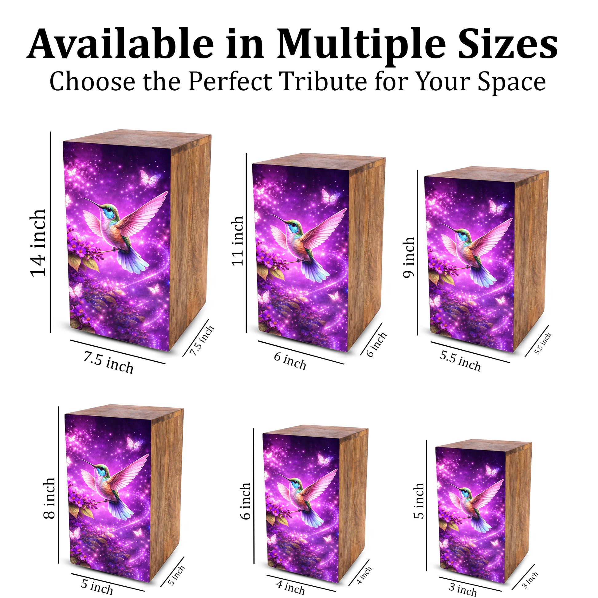 Purple Hummingbird Urn For Mom Ashes - Bird Wooden Mini Urns For Female