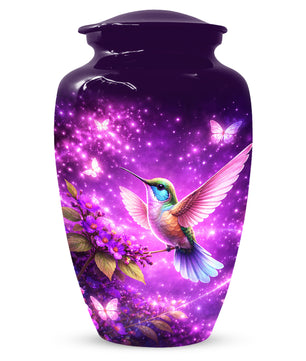 Personalized Purple Hummingbird Urn for Mom – Custom Hummingbird Cremation Urn for Ashes, Butterfly Memorial Urn for Women,